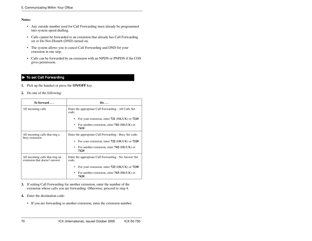 Panasonic S-ICX manual To set Call Forwarding, To forward, 741#, 742#, 743# 