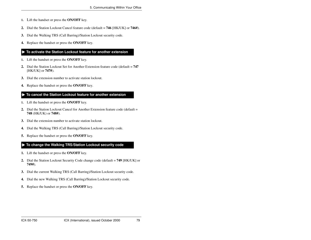 Panasonic S-ICX manual To cancel the Station Lockout feature for another extension 