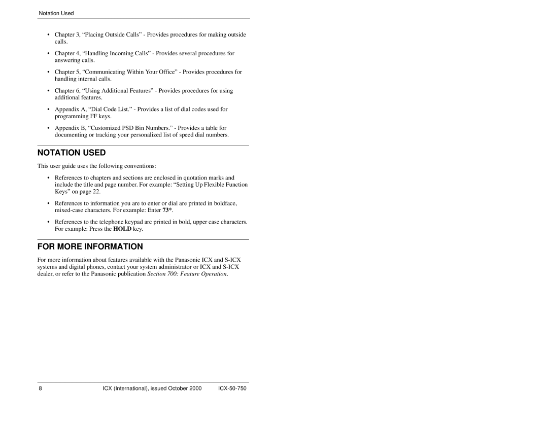 Panasonic S-ICX manual Notation Used, For More Information 