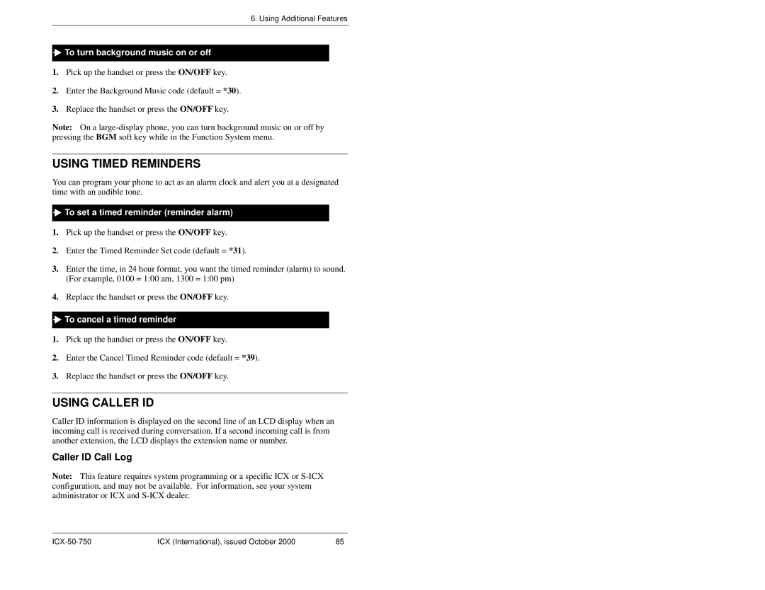 Panasonic S-ICX manual Using Timed Reminders, Using Caller ID, Caller ID Call Log 