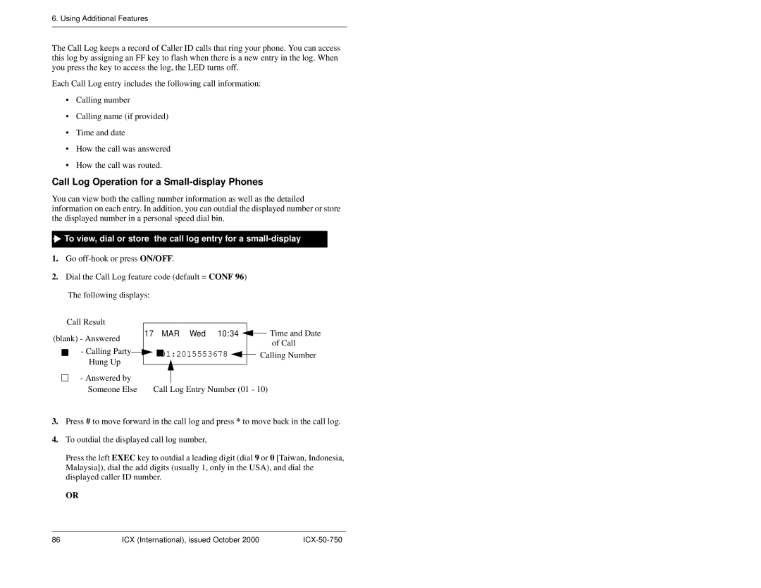 Panasonic S-ICX manual Call Log Operation for a Small-display Phones 