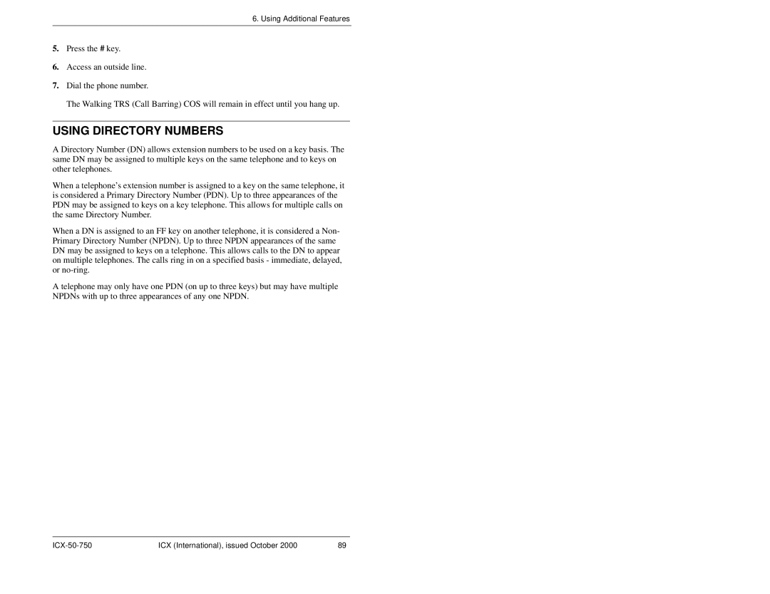 Panasonic S-ICX manual Using Directory Numbers 