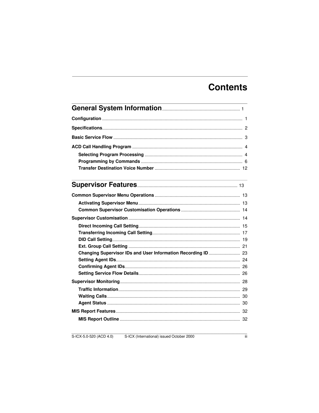 Panasonic S-ICX technical manual Contents 