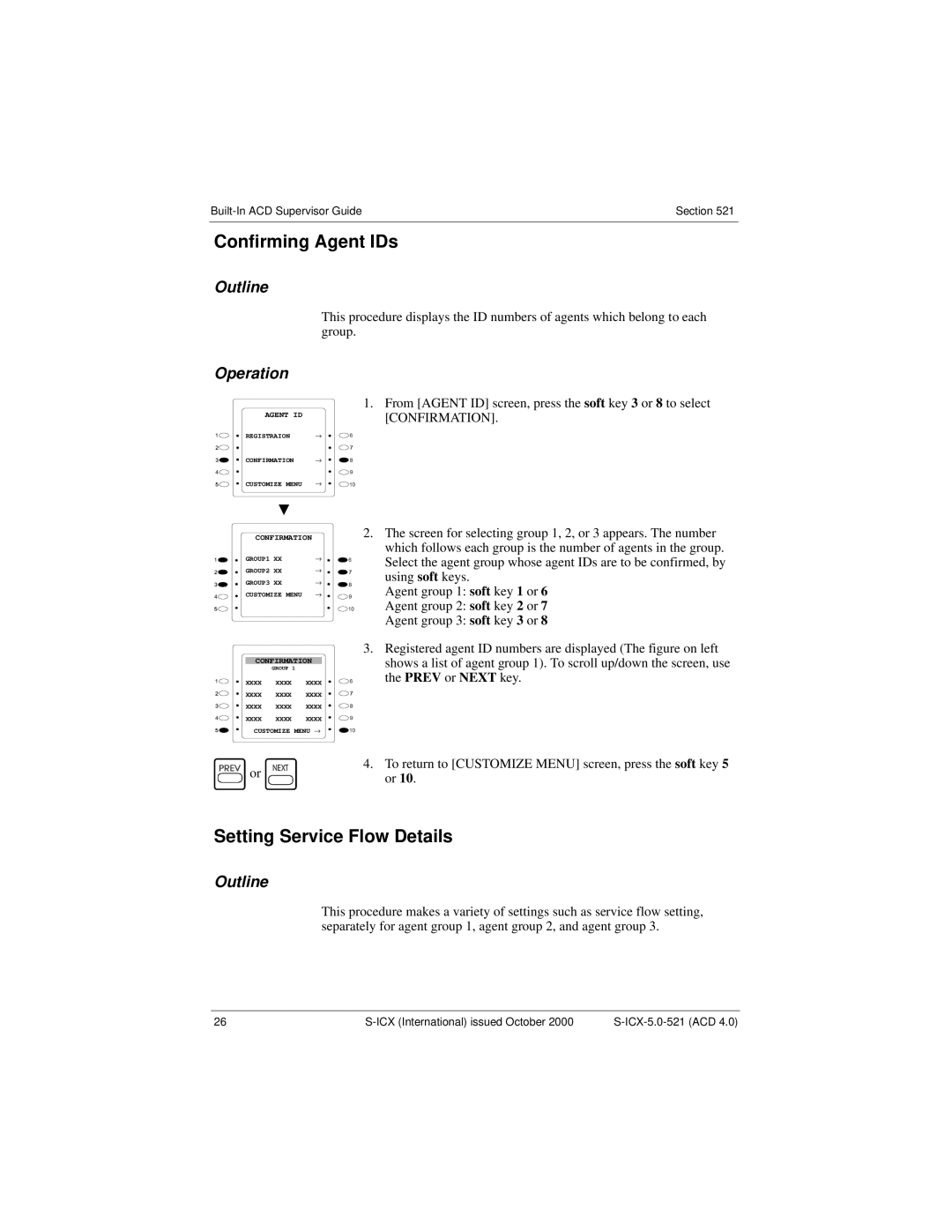 Panasonic S-ICX technical manual Confirming Agent IDs, Setting Service Flow Details 