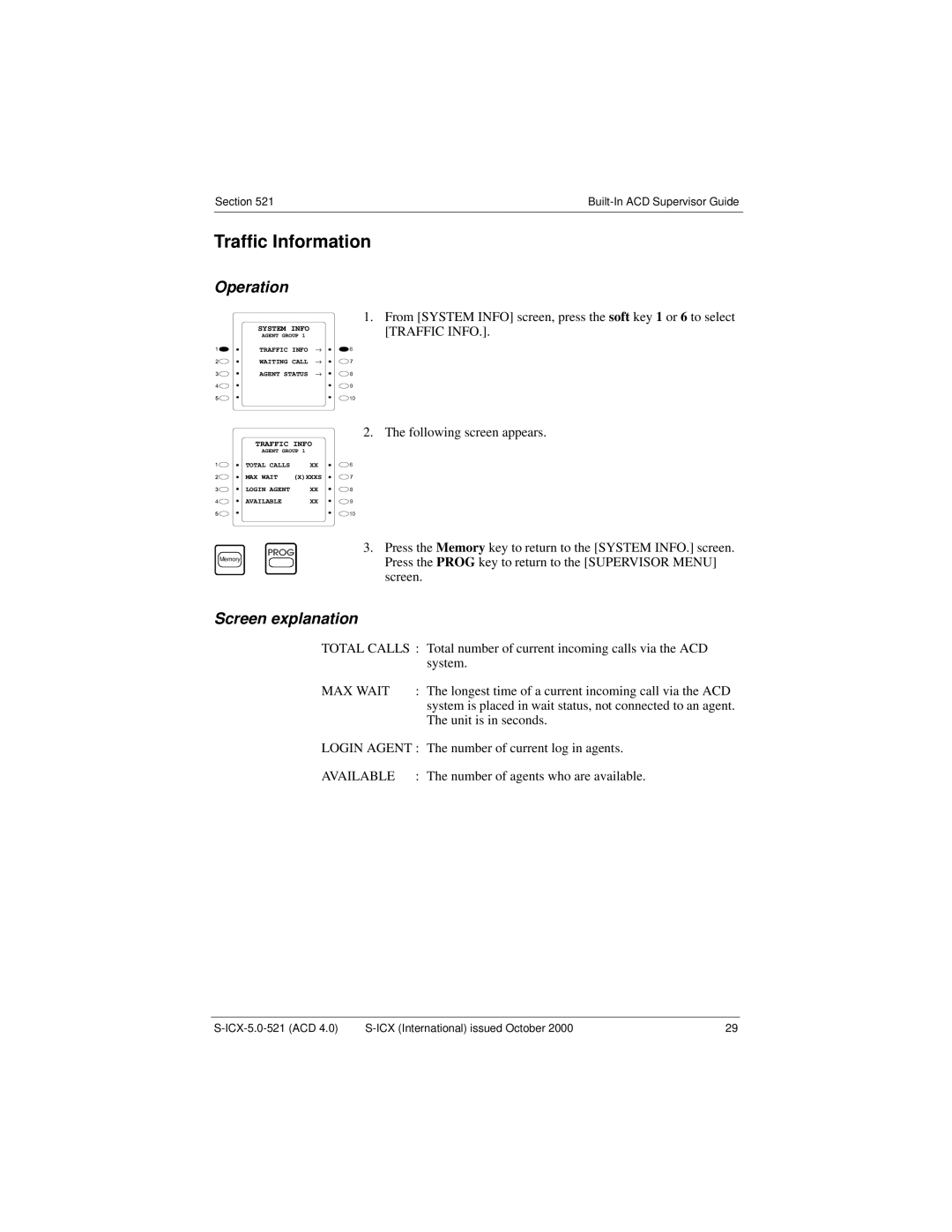 Panasonic S-ICX technical manual Traffic Information, Screen explanation 