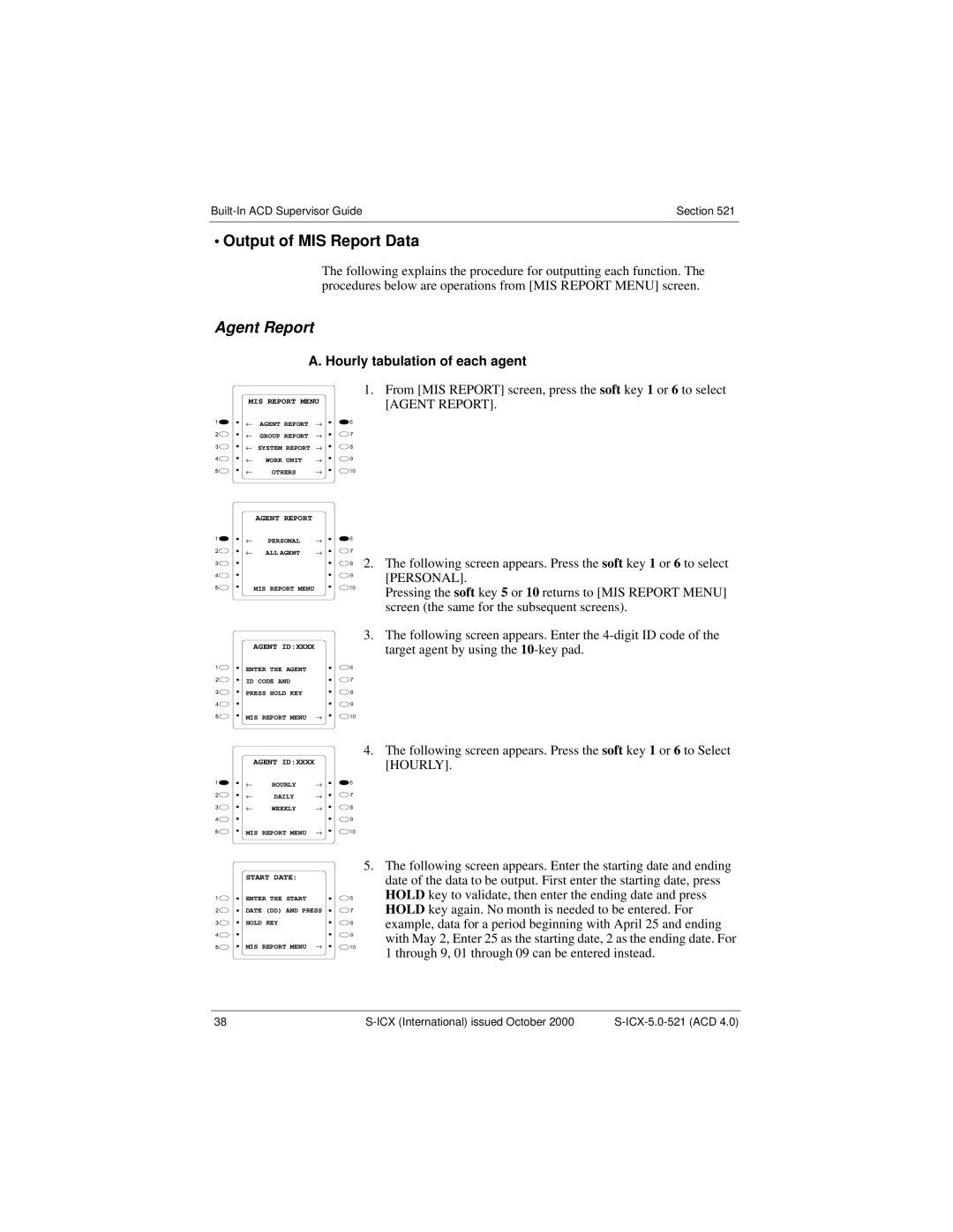 Panasonic S-ICX technical manual Agent Report, Hourly tabulation of each agent 