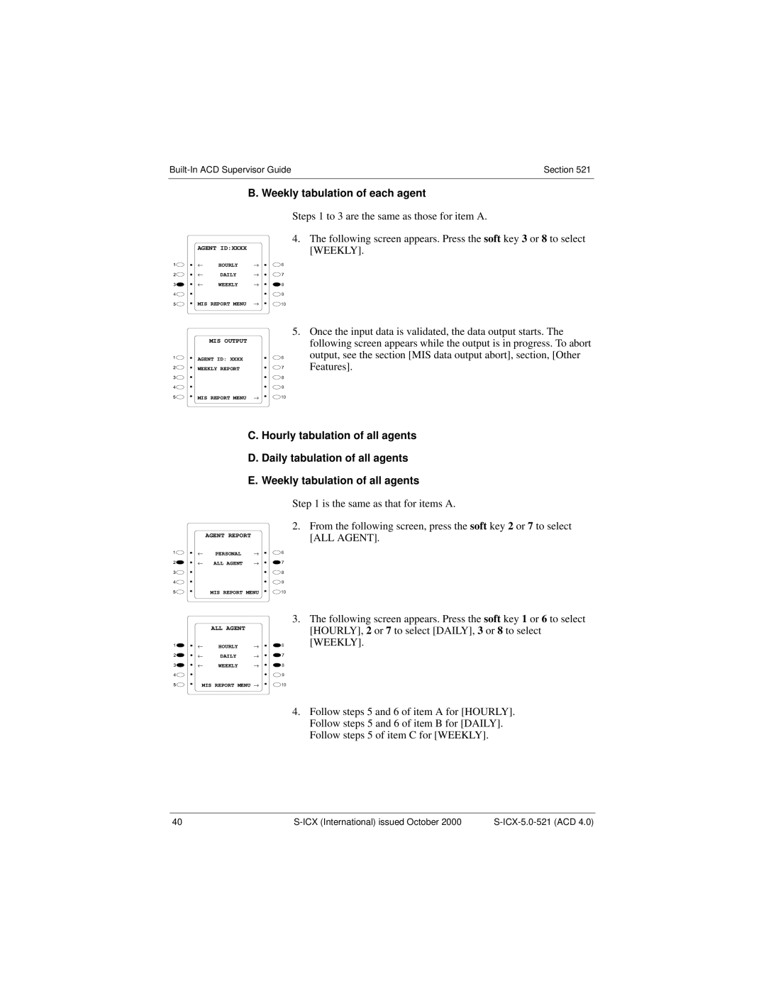 Panasonic S-ICX technical manual Weekly tabulation of each agent 