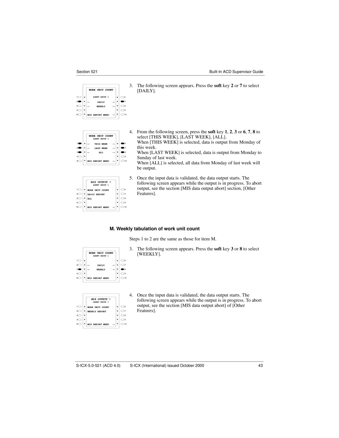 Panasonic S-ICX technical manual Weekly tabulation of work unit count 