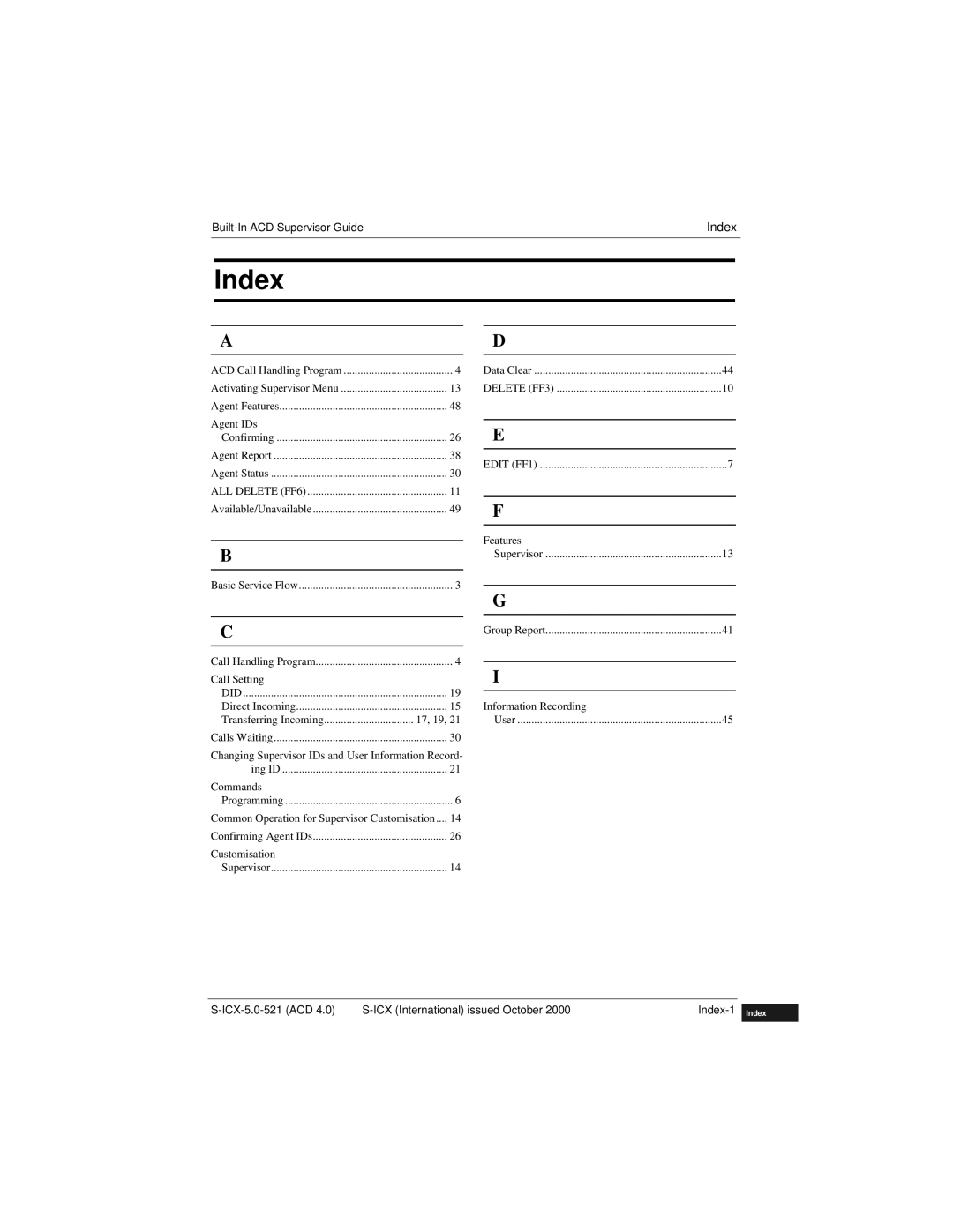 Panasonic S-ICX technical manual Index 