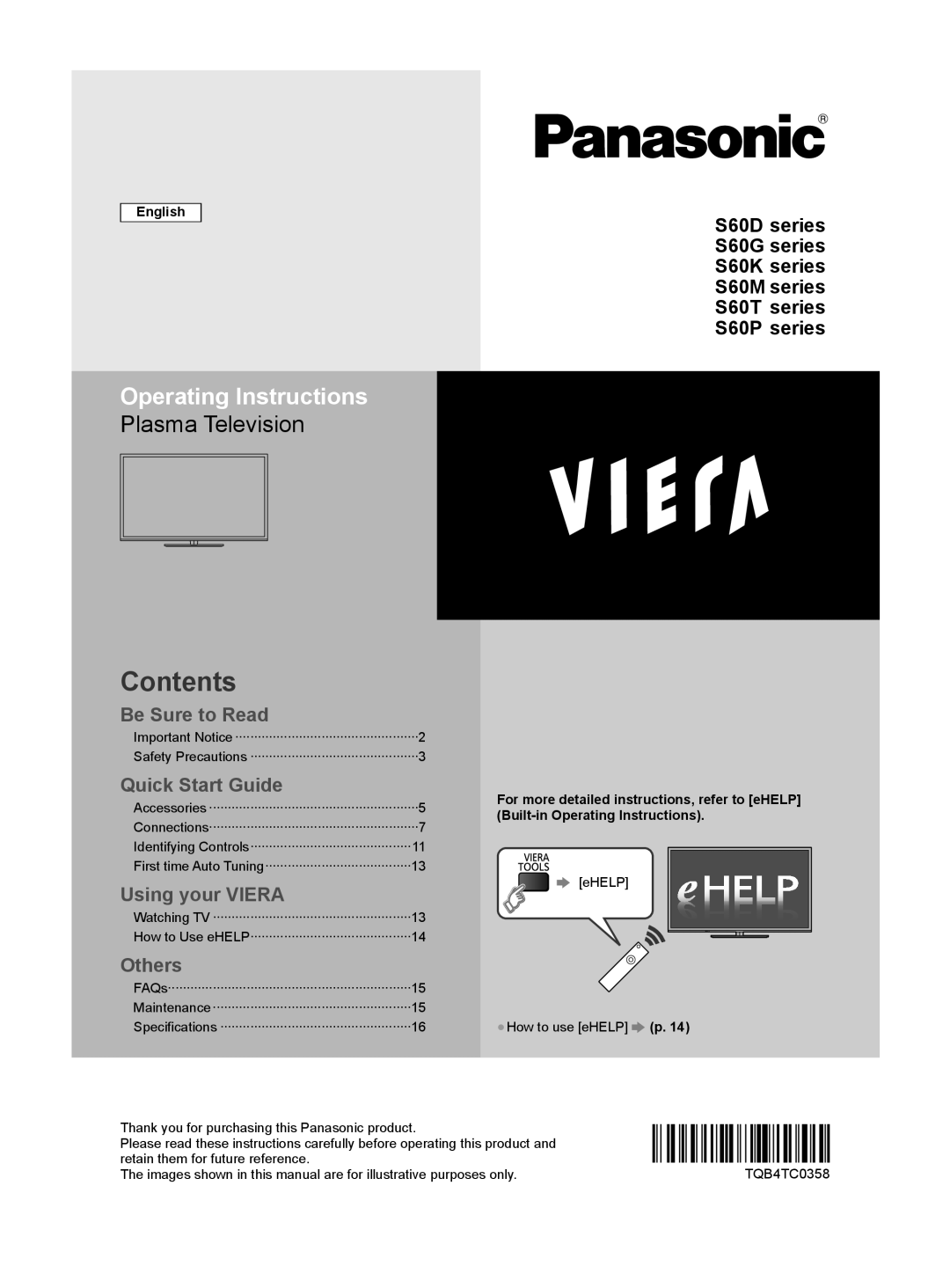 Panasonic S60D, S60M, S60G, S60P, S60T, S60K operating instructions Contents 