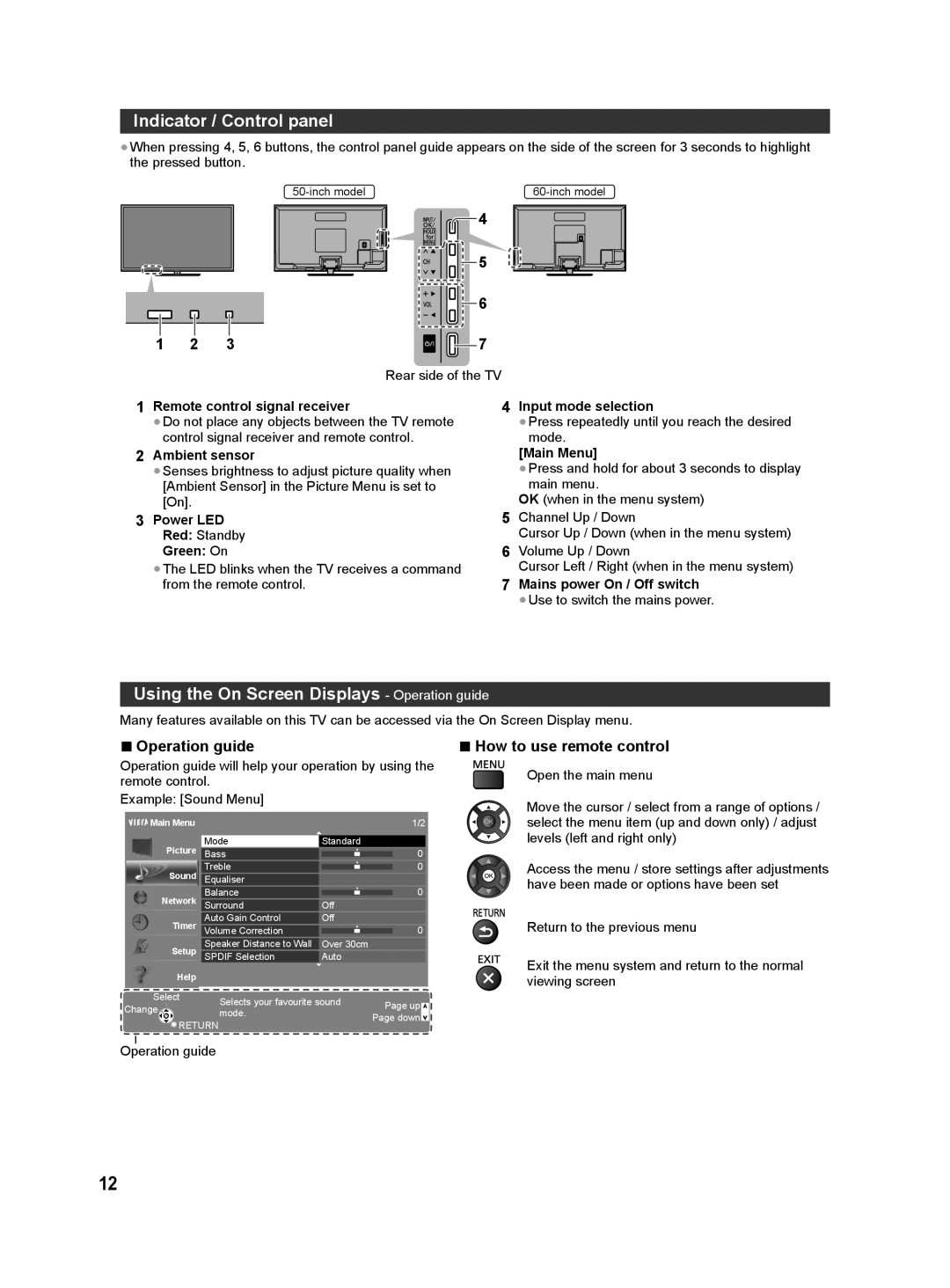 Panasonic S60M, S60D Indicator / Control panel, Using the On Screen Displays Operation guide, How to use remote control 