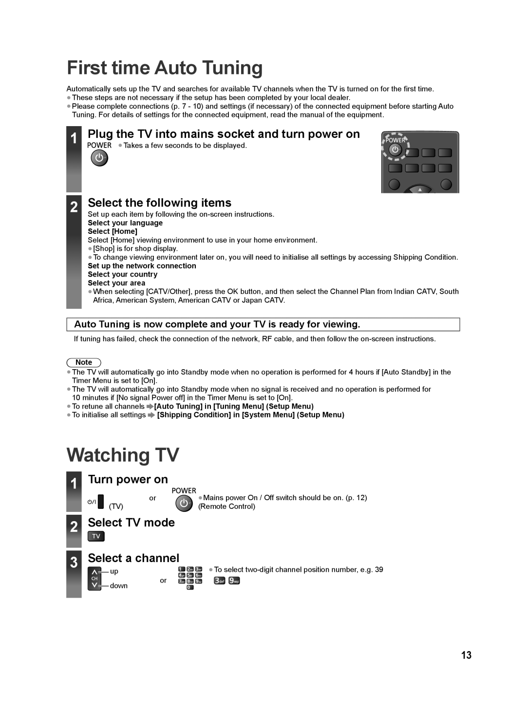 Panasonic S60D, S60M, S60G, S60P, S60T, S60K First time Auto Tuning, Watching TV, Select your language Select Home 