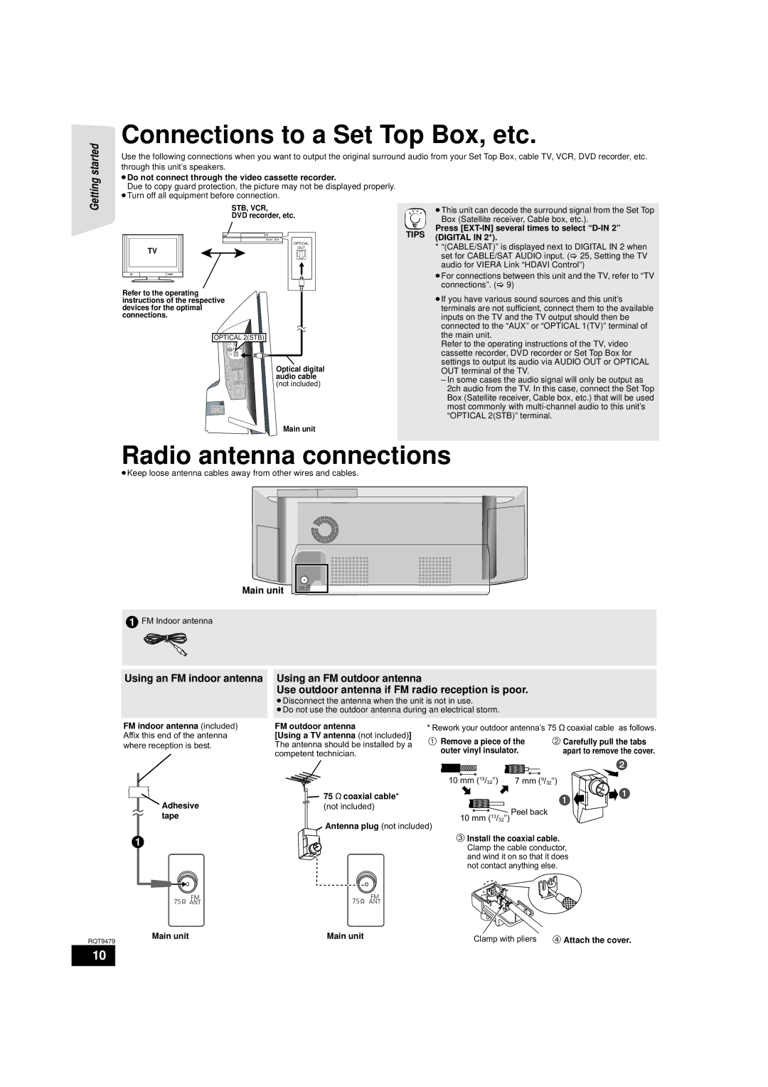 Panasonic SA-BTX70, SC-BTX70 warranty Connections to a Set Top Box, etc, Radio antenna connections 