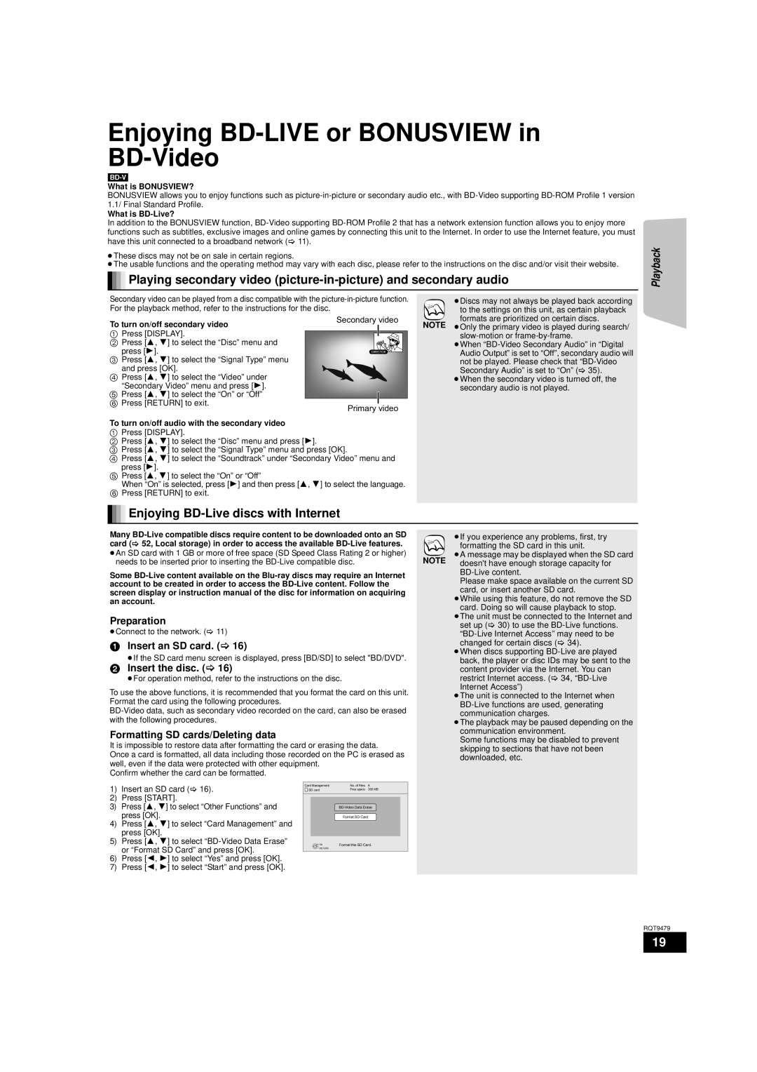 Panasonic SC-BTX70 Enjoying BD-LIVE or Bonusview in BD-Video, Enjoying BD-Live discs with Internet, Insert an SD card 