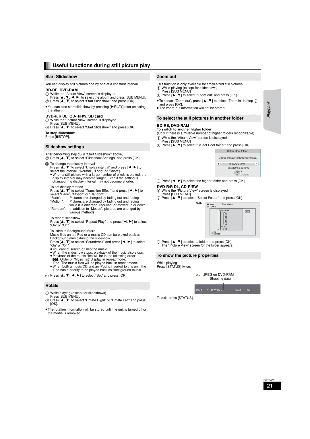 Panasonic SC-BTX70, SA-BTX70 warranty Useful functions during still picture play 