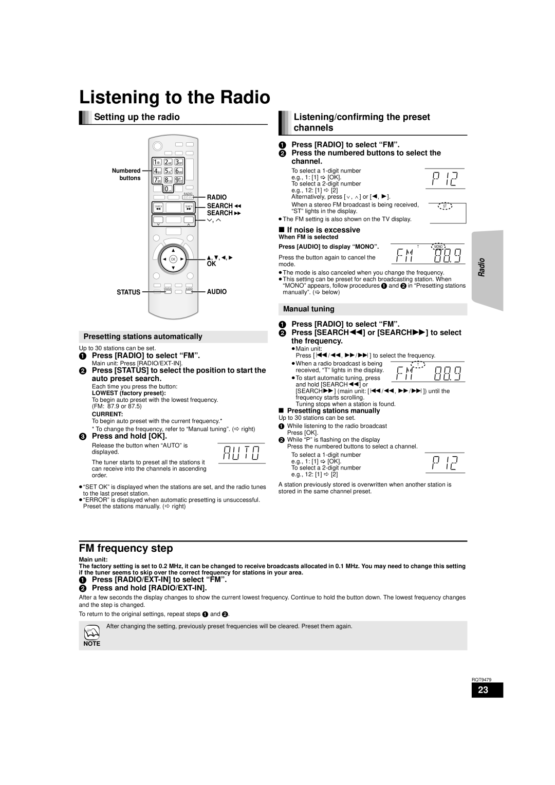 Panasonic SC-BTX70, SA-BTX70 warranty Listening to the Radio, Setting up the radio, Listening/confirming the preset channels 