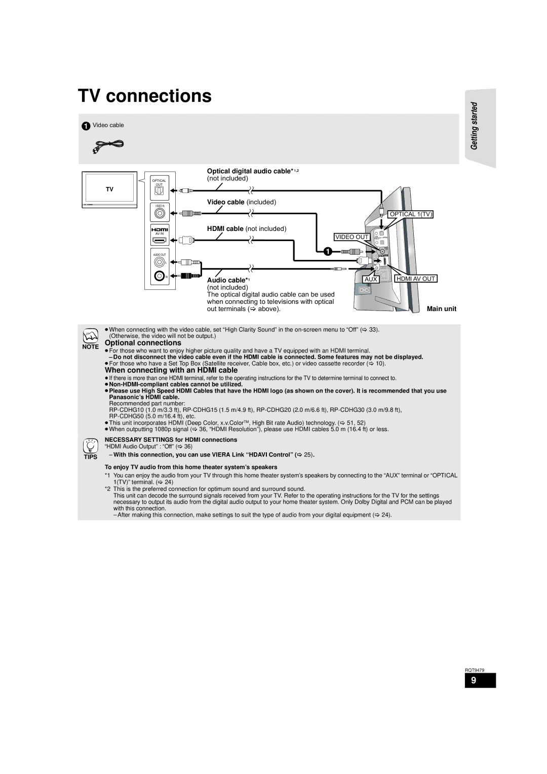 Panasonic SC-BTX70, SA-BTX70 warranty TV connections, Optional connections, When connecting with an Hdmi cable 