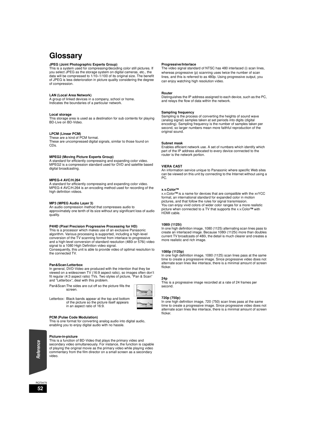 Panasonic SA-BTX70, SC-BTX70 warranty Glossary, Reference 