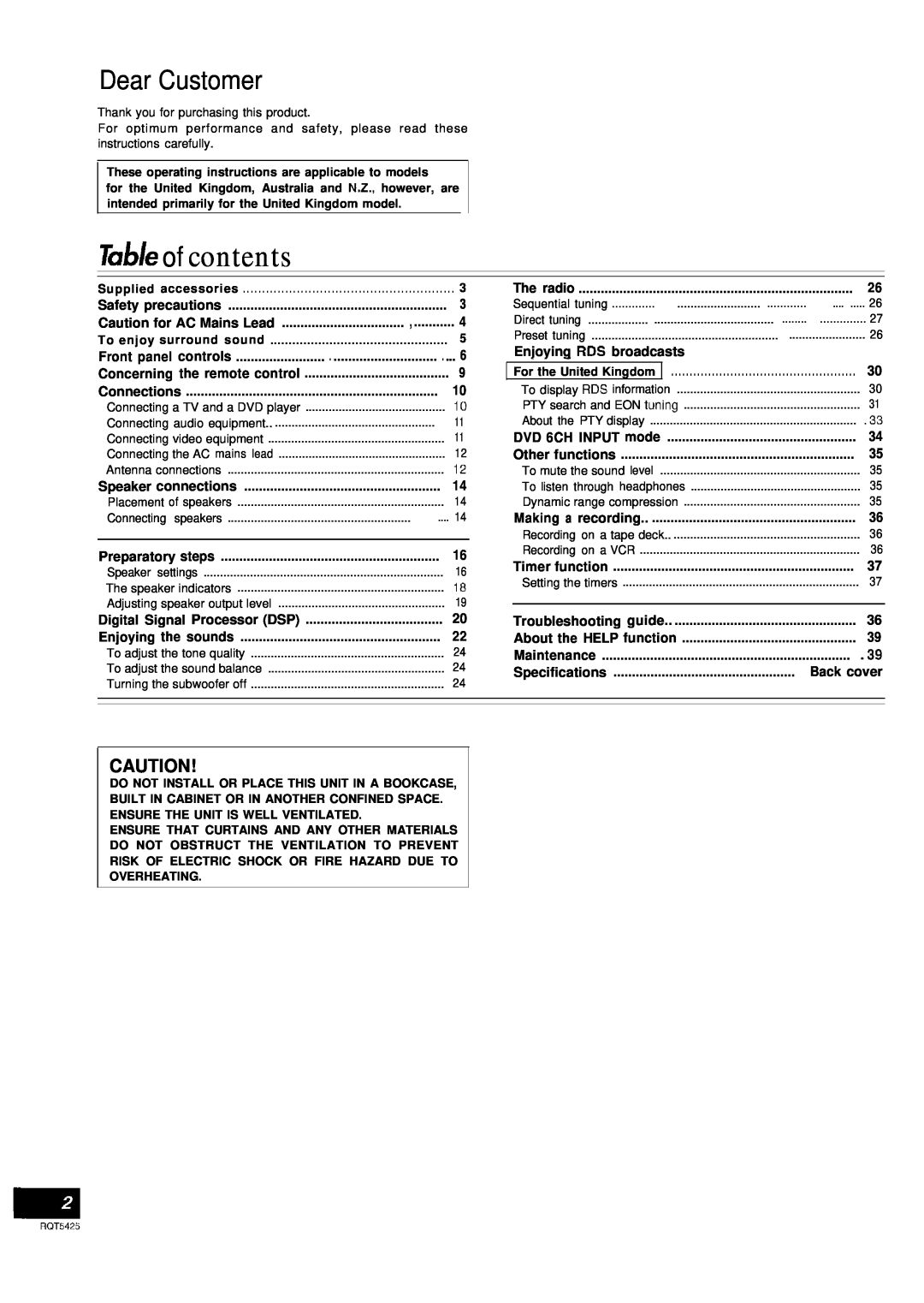 Panasonic SA-DX940 manual Table of contents 