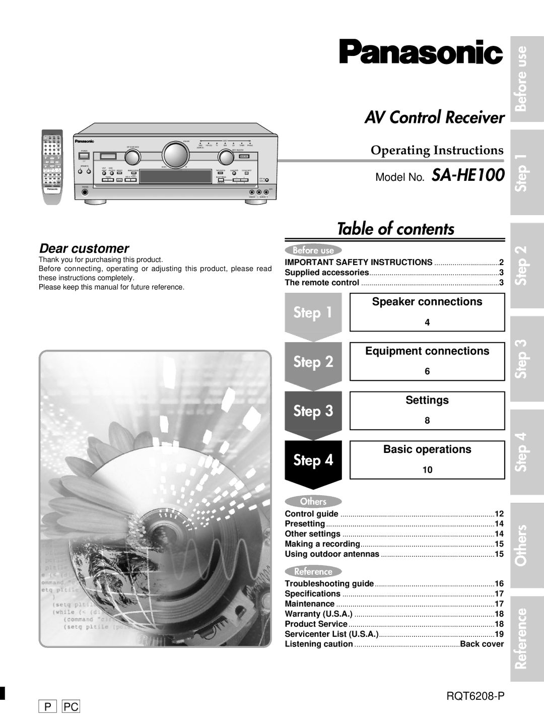 Panasonic SA-HE100 important safety instructions AV Control Receiver 