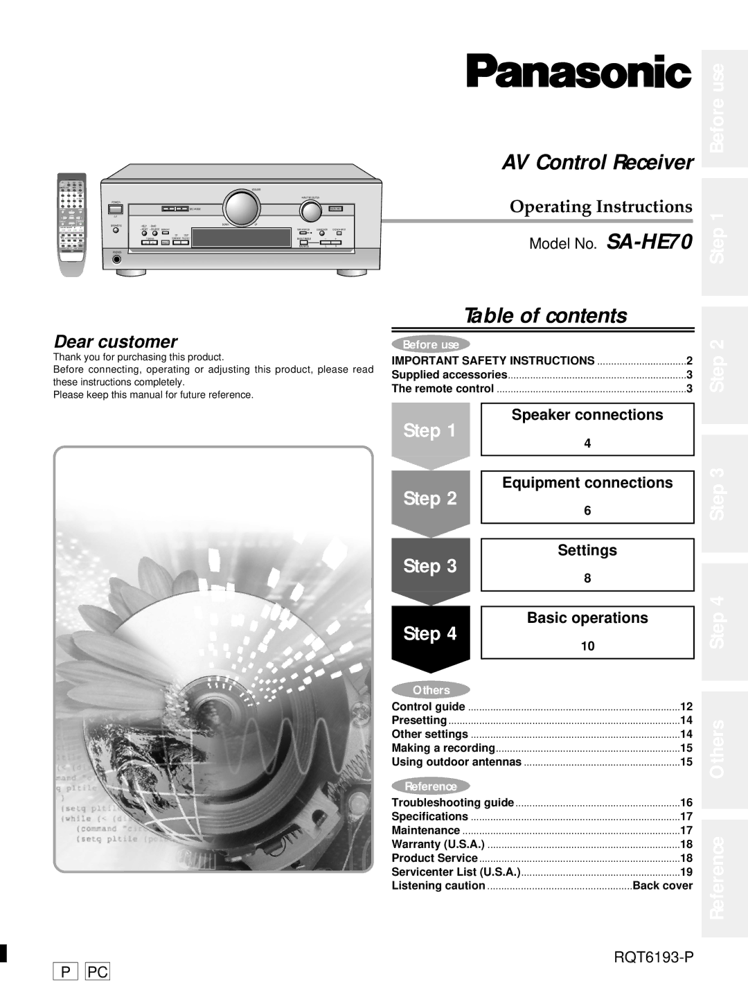 Panasonic SA-HE70 operating instructions AV Control Receiver 