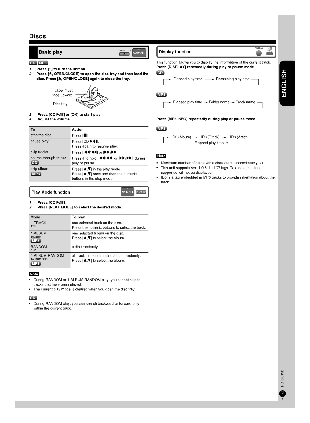 Panasonic SB-PM48, SA-PM38, SC-PM38 manuel dutilisation Discs, Basic play, Display function 