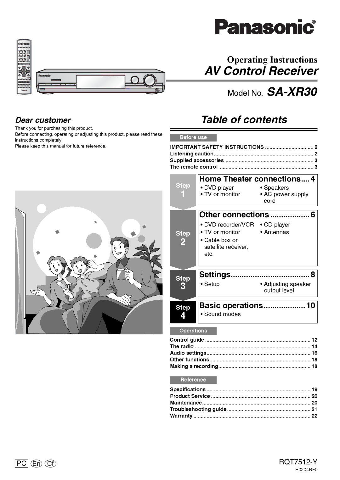 Panasonic SA-XR30 important safety instructions AV Control Receiver 