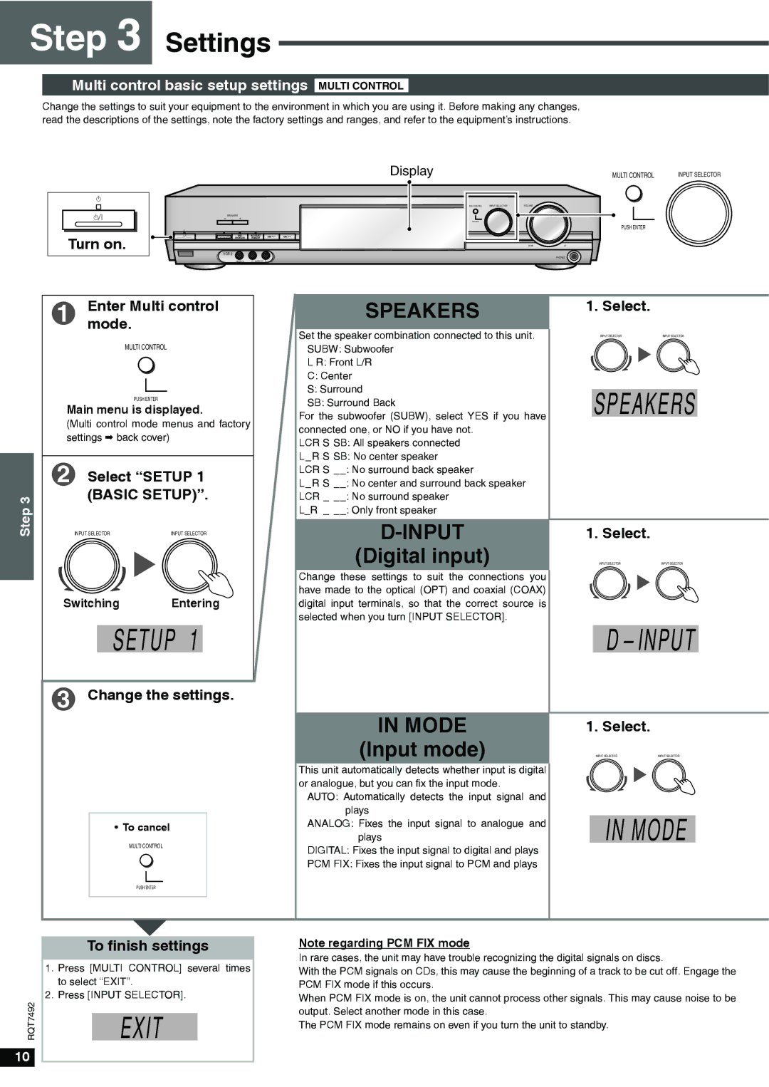 Panasonic SA-XR50 specifications Settings, Multi control basic setup settings Multi Control, Select Setup 