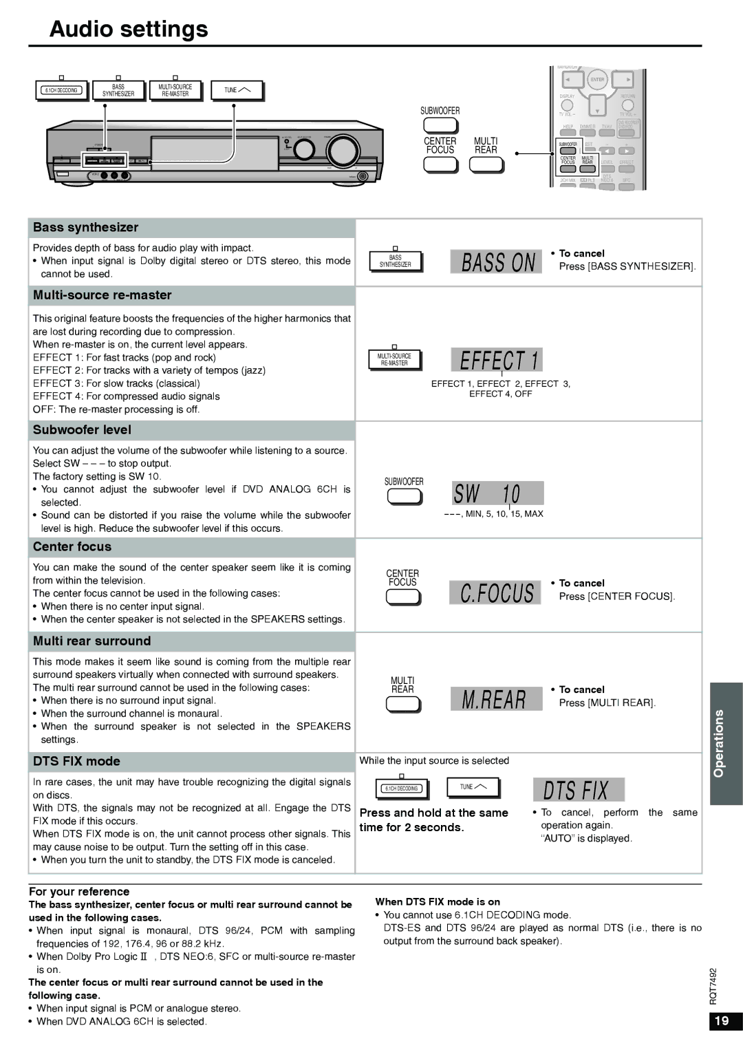 Panasonic SA-XR50 specifications Audio settings 