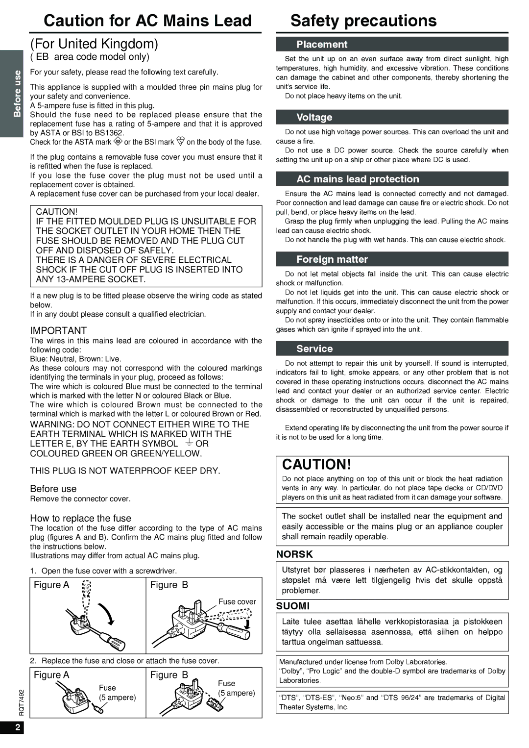 Panasonic SA-XR50 specifications Safety precautions 