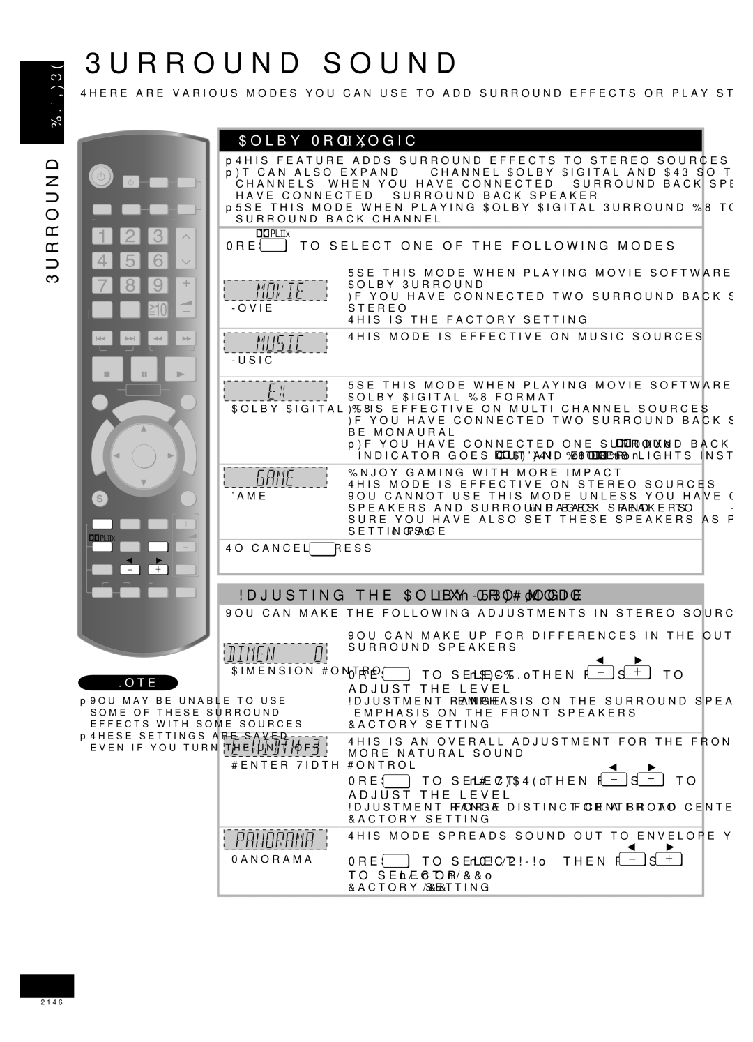 Panasonic SA-XR58 manual Surround sound, Adjusting the Dolby Pro LogicΙΙx Music mode 