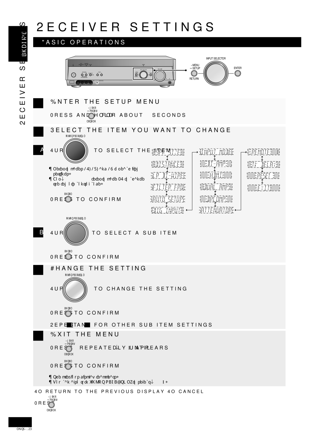 Panasonic SA-XR58 manual Receiver settings, Settings English, Basic operations 