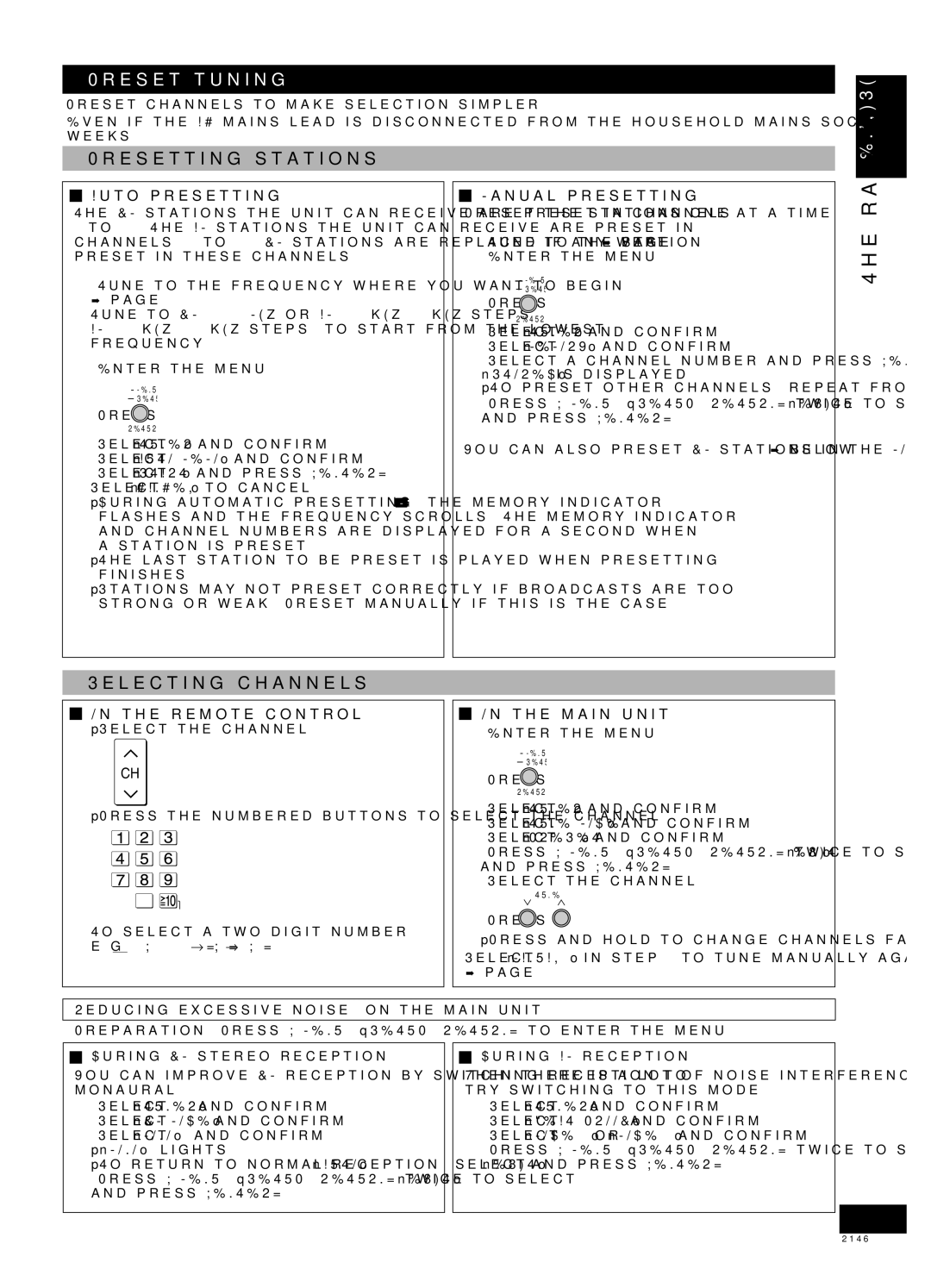 Panasonic SA-XR58 manual Radio, Preset tuning, Presetting stations, Selecting channels 