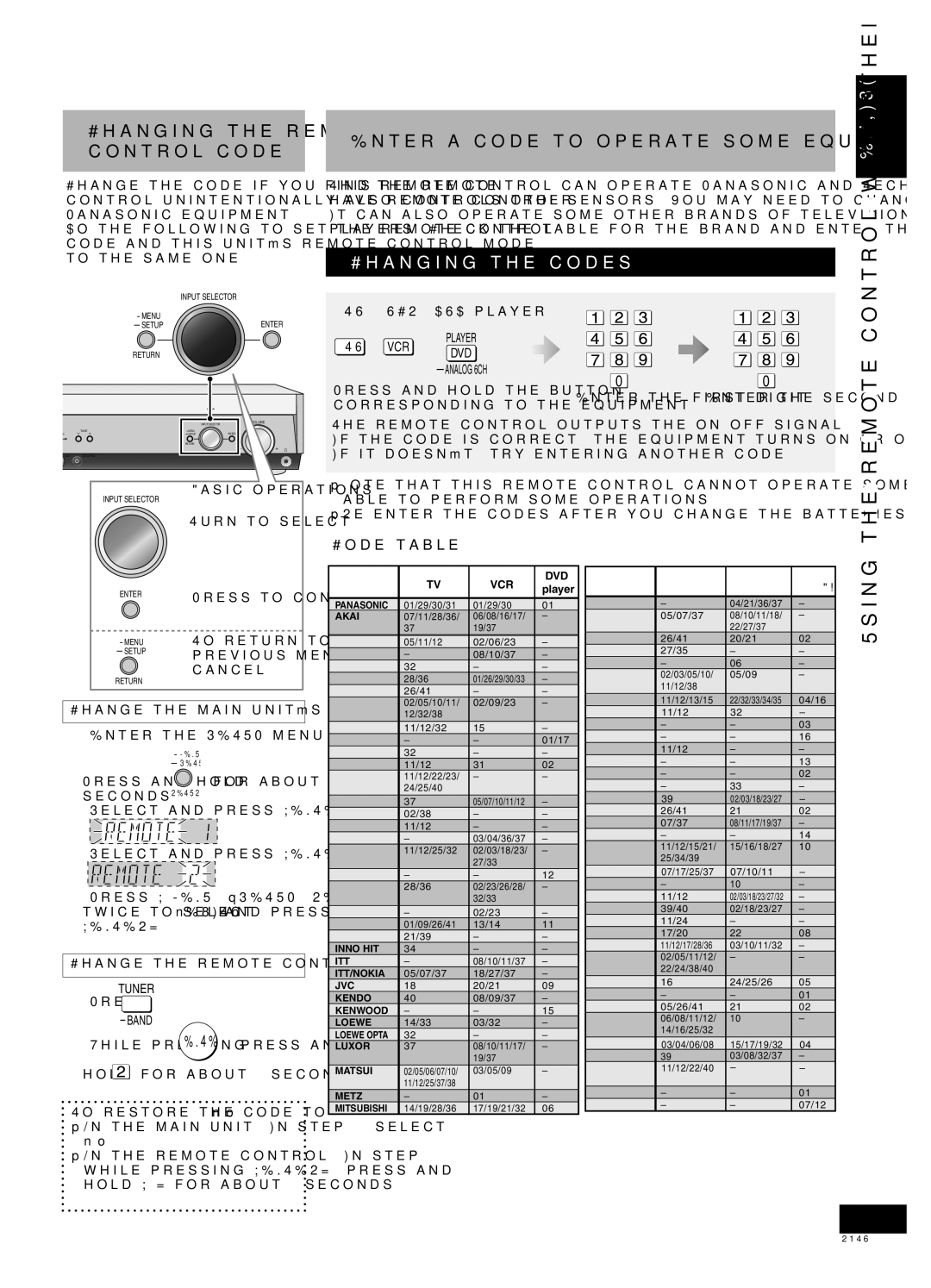 Panasonic SA-XR58 manual Other, With, Control, Using, Changing the codes 