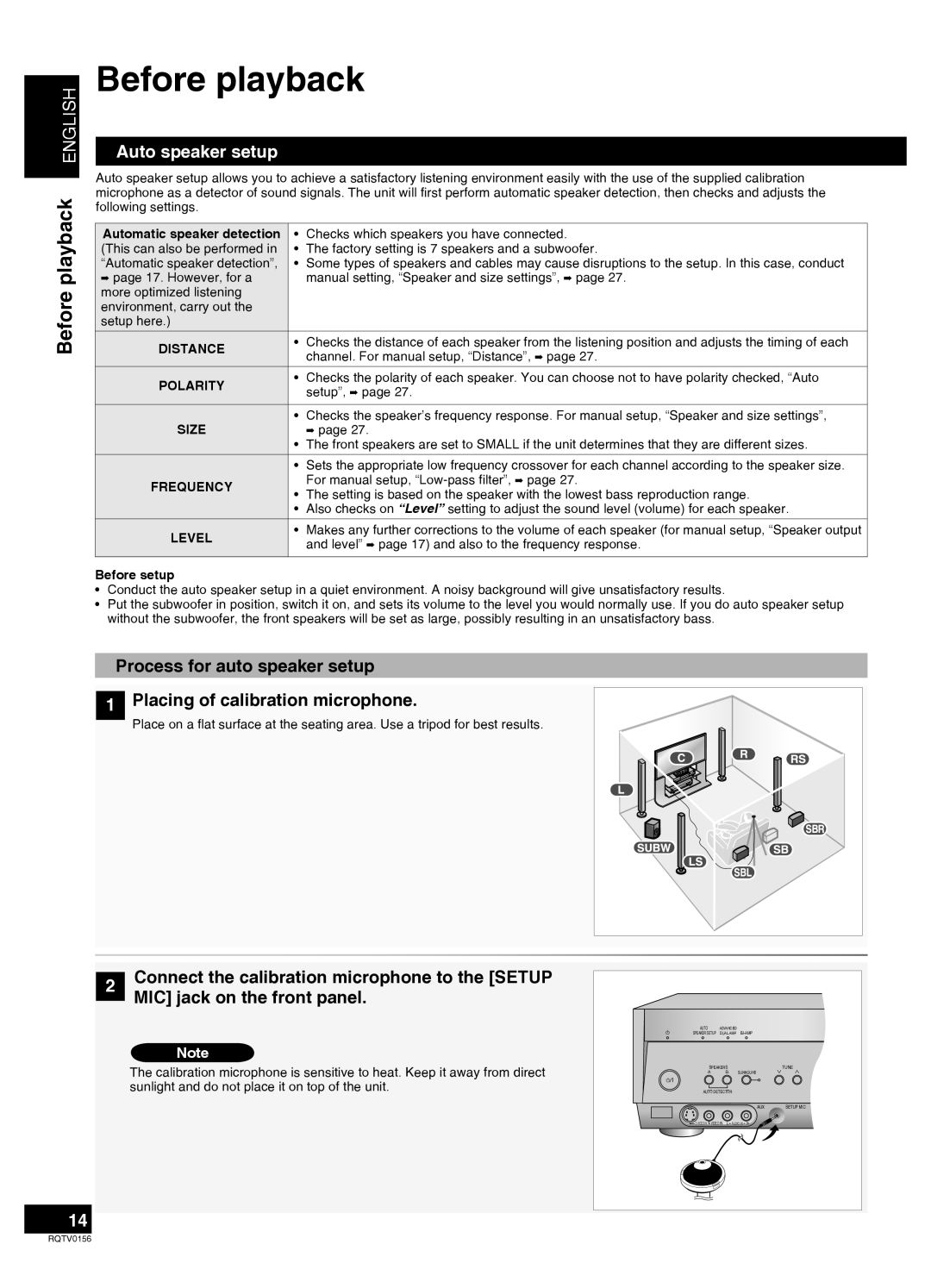 Panasonic SA-XR58 manual Before playback ENGLISH, Auto speaker setup, Process for auto speaker setup 