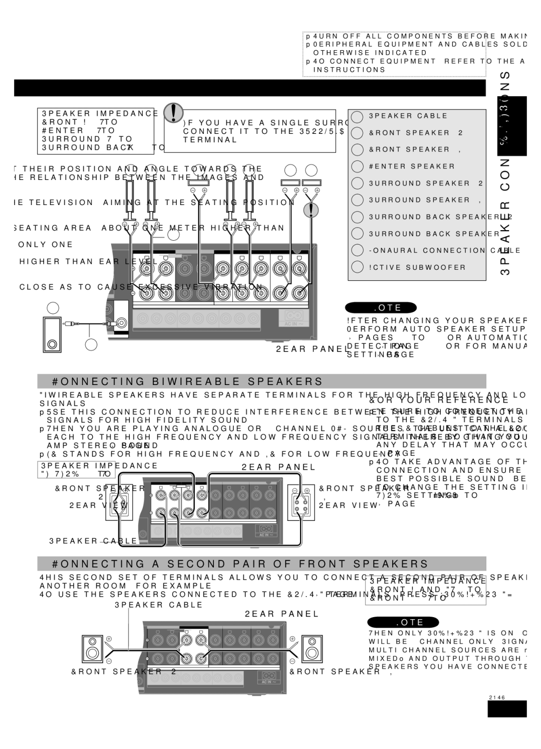 Panasonic SA-XR59 manual Connections English, Connecting biwireable speakers, Connecting a second pair of front speakers 