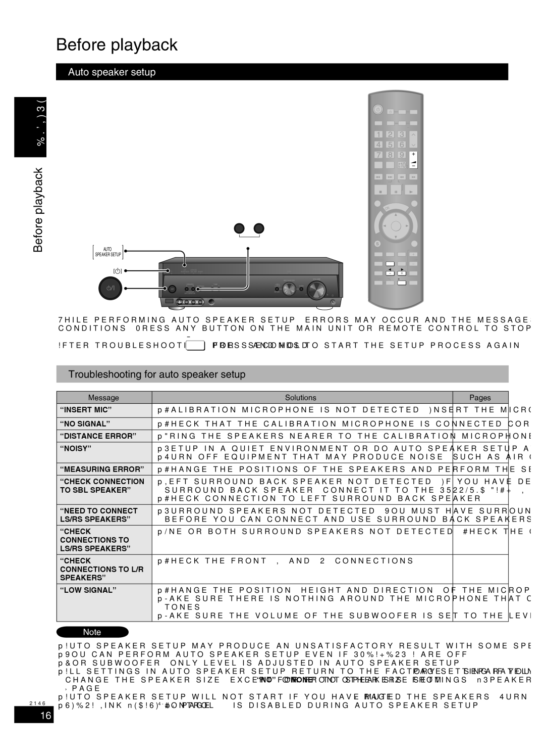 Panasonic SA-XR59 manual Before playback, Troubleshooting for auto speaker setup, Message Solutions Pages 