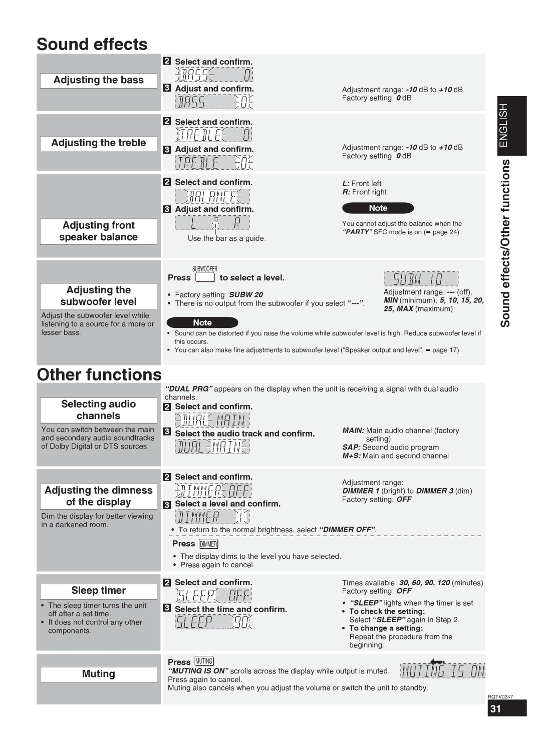 Panasonic SA-XR59 manual Sound effects/Other functions 