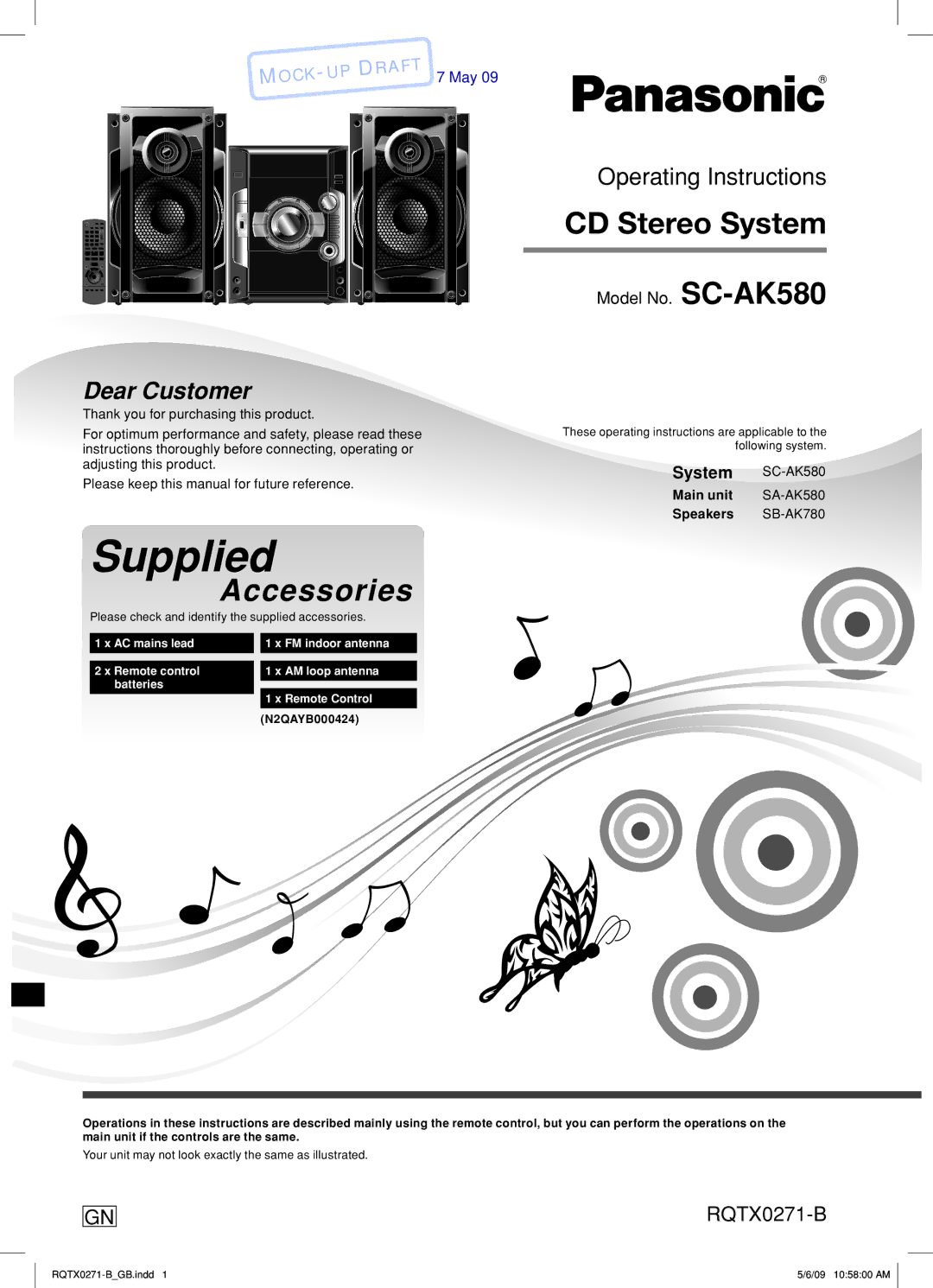 Panasonic SA-AK580, SB-AK780 manual System, Main unit, Speakers, Please check and identify the supplied accessories 