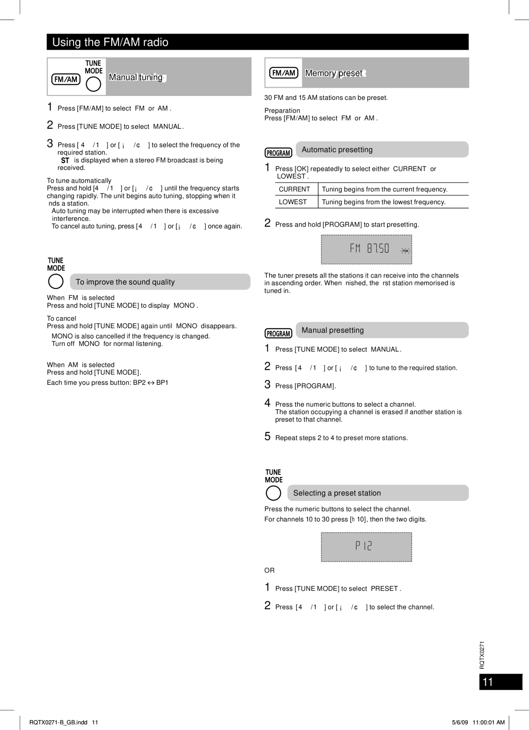 Panasonic SA-AK580, SB-AK780 manual Memory preset, Automatic presetting, To improve the sound quality 