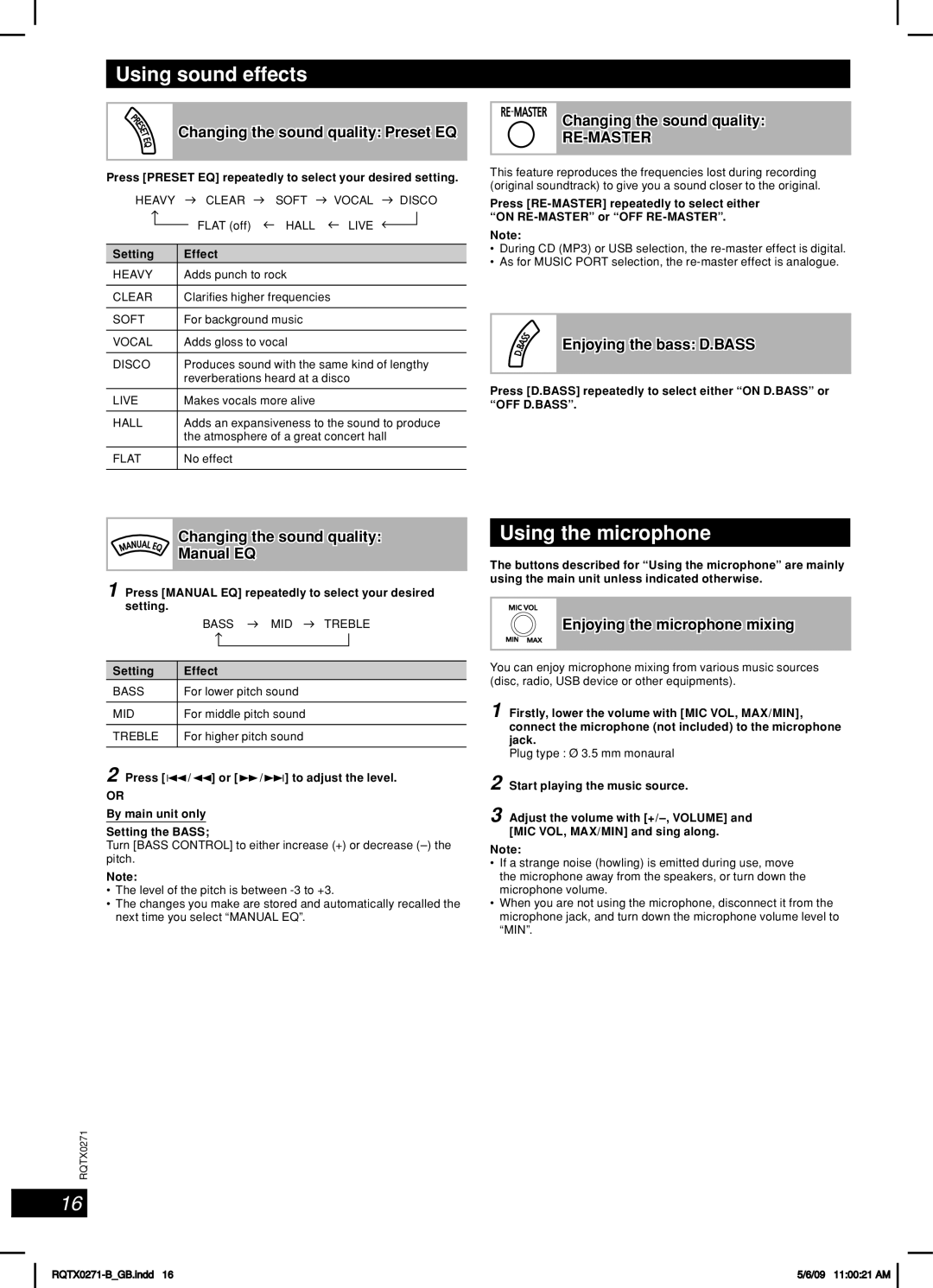 Panasonic SB-AK780, SA-AK580 manual Using sound effects, Using the microphone 