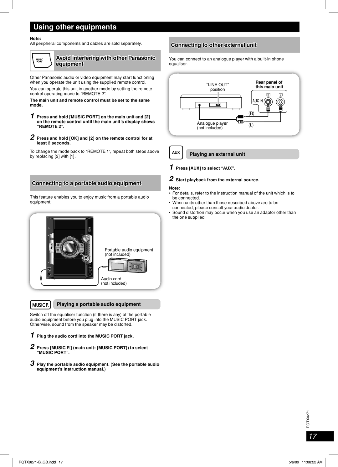 Panasonic SA-AK580 Using other equipments, Connecting to a portable audio equipment, Playing a portable audio equipment 