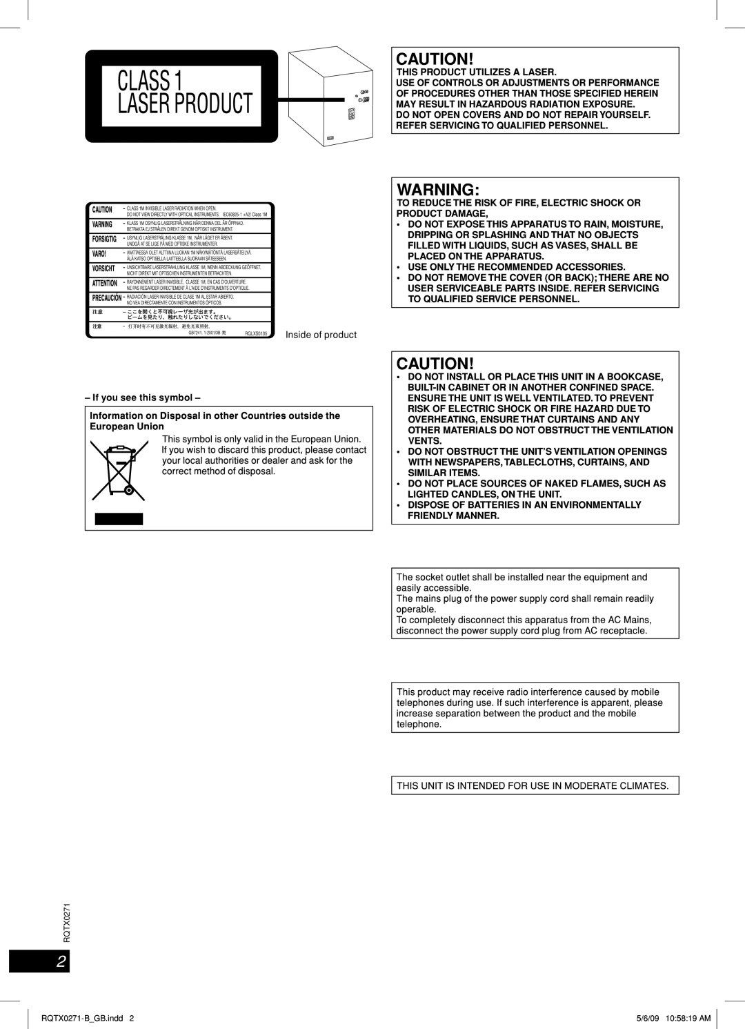 Panasonic SB-AK780, SA-AK580 manual If you see this symbol, Inside of product 