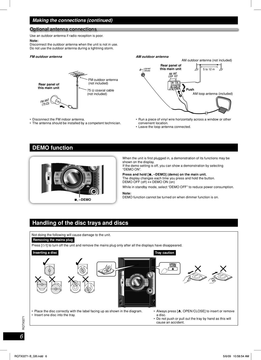 Panasonic SB-AK780, SA-AK580 manual Demo function, Handling of the disc trays and discs, Making the connections 