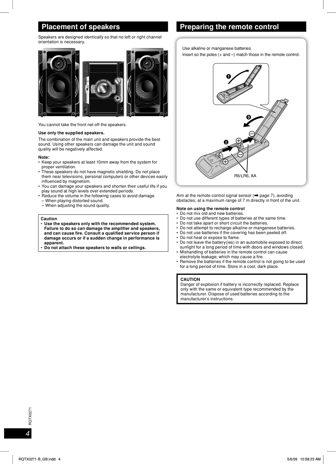 Panasonic SB-AK780, SA-AK580 manual Placement of speakers, Preparing the remote control, English, Español 