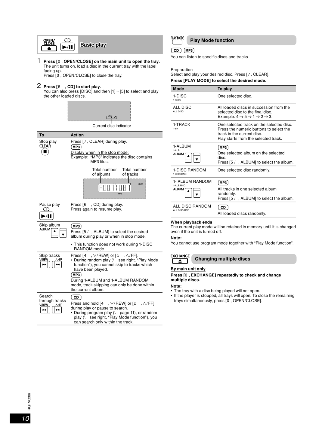 Panasonic SB-AK770, SB-WAK770, SA-AK770 Discs, Basic play, Play Mode function, Changing multiple discs, Preparation 