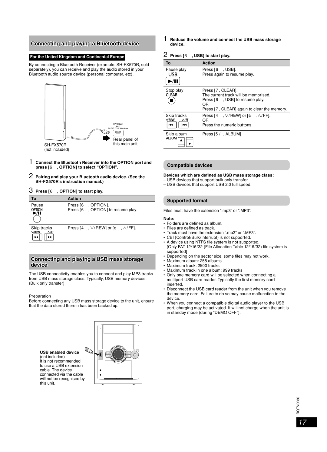 Panasonic SA-AK770, SB-WAK770 Connecting and playing a Bluetooth device, Connecting and playing a USB mass storage device 