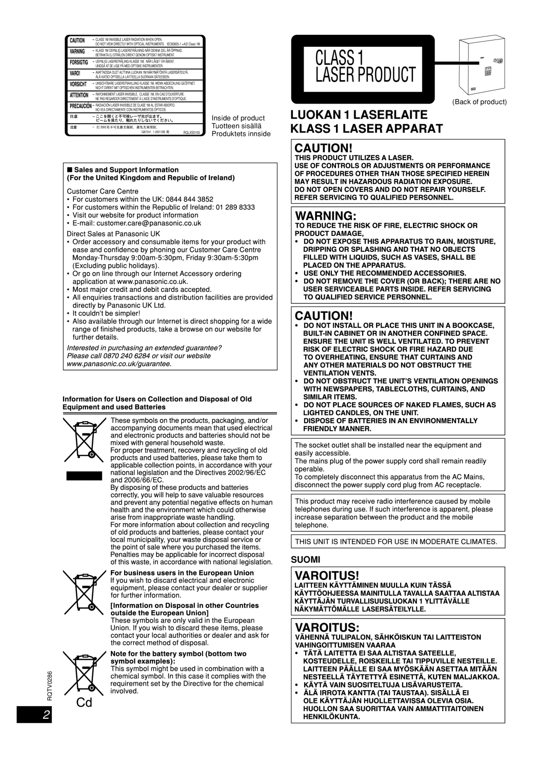 Panasonic SB-AK770, SB-WAK770, SA-AK770, SC-AK770 operating instructions Suomi 