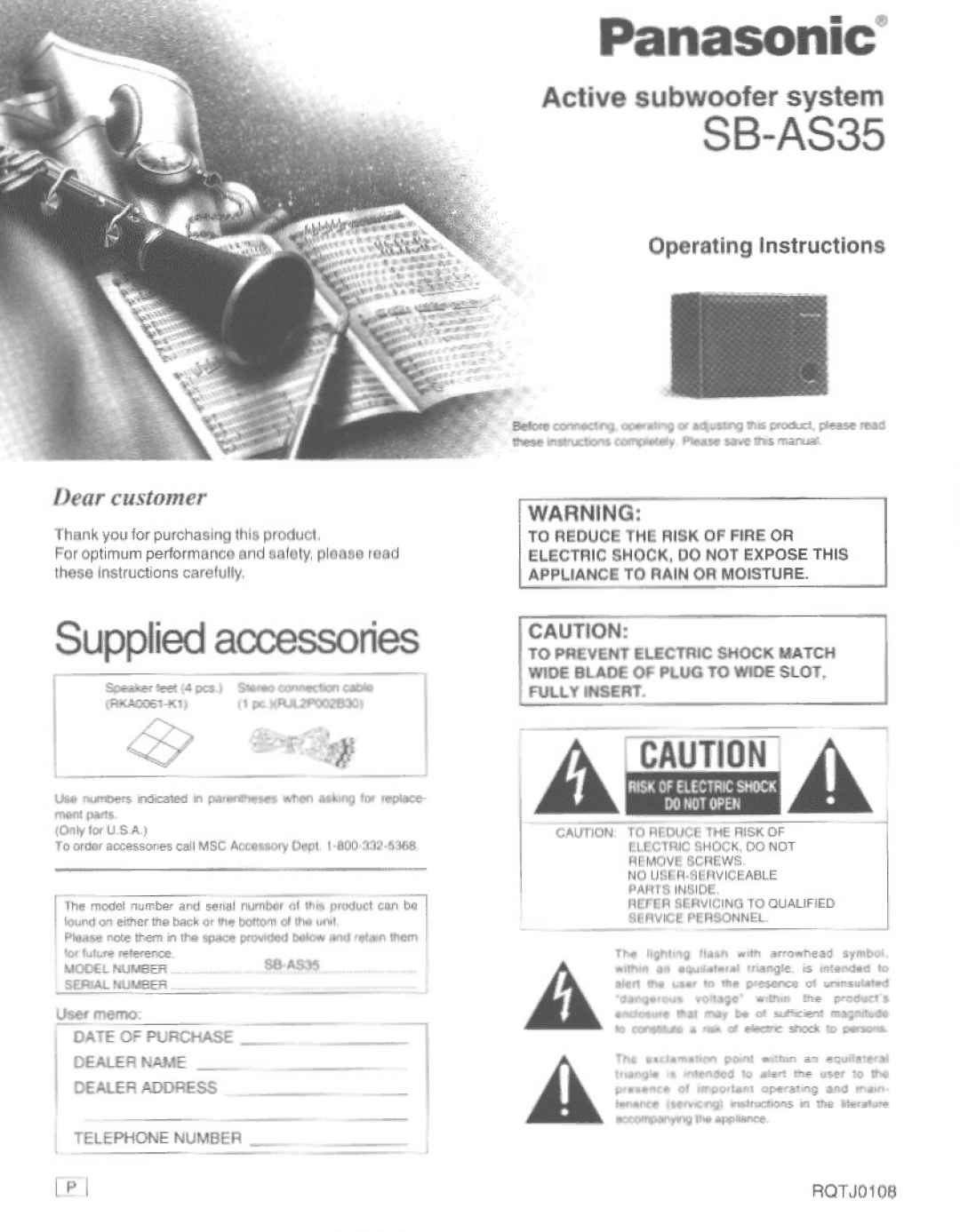 Panasonic SBAS35 manual 