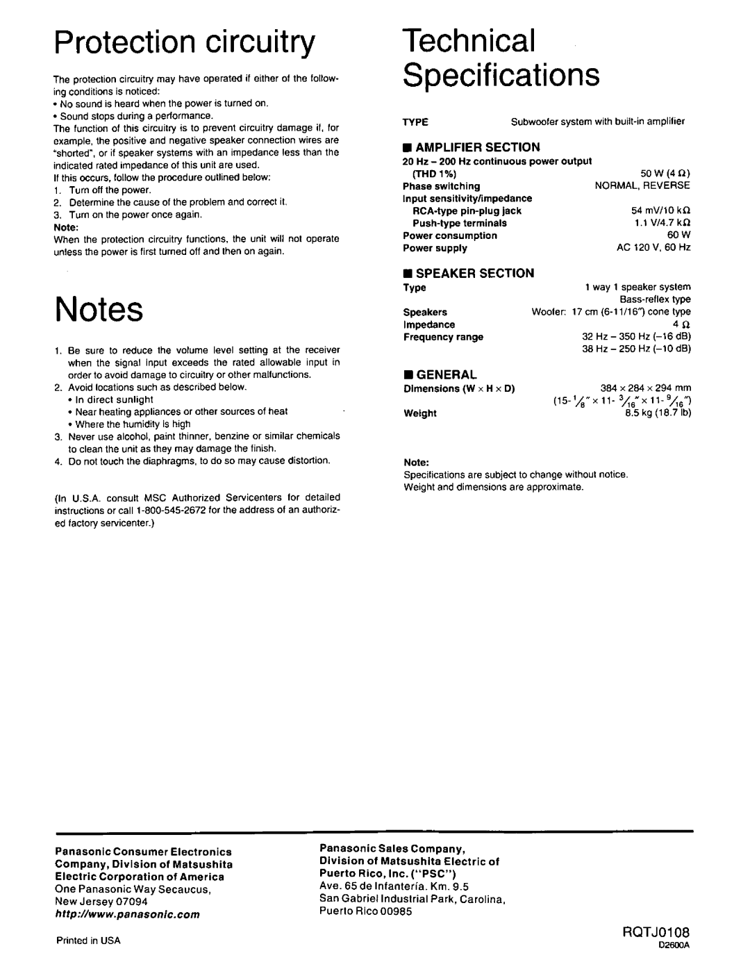 Panasonic SBAS35 manual 